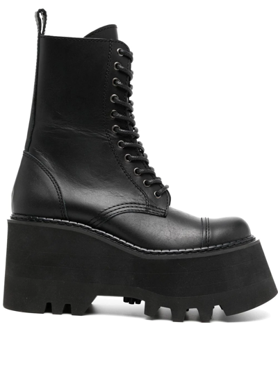 Shop Junya Watanabe Leather Platform Boots In Black