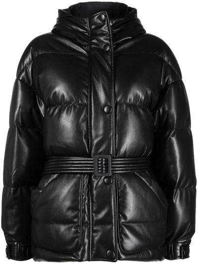 Shop Ienki Ienki Faux-leather Zip-up Padded Jacket In Schwarz