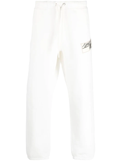 Signature Logo Patched Drawstring Waist Track Pants In White