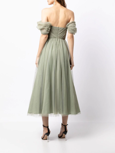 Shop Anouki Off-shoulder Tulle Midi Dress In Green