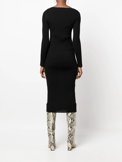 Shop Act N°1 Ribbed Long-sleeved Midi Dress In Schwarz