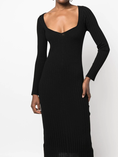 Shop Act N°1 Ribbed Long-sleeved Midi Dress In Schwarz