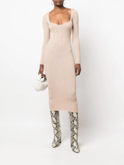 Shop Act N°1 Scoop-neck Ribbed Midi Dress In Nude