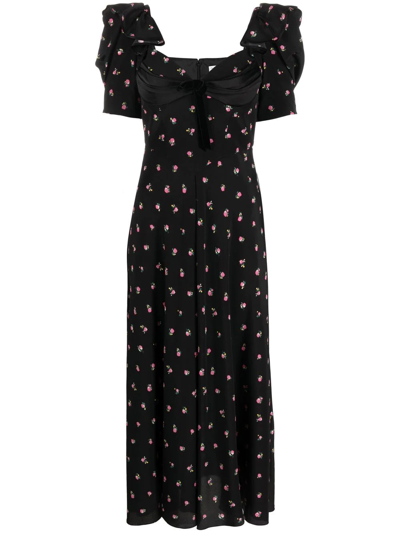 Alessandra Rich Floral-print Midi Dress In Schwarz