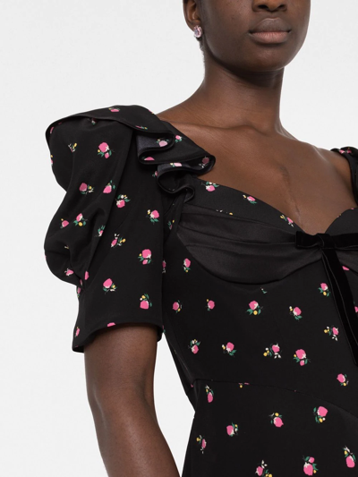 Alessandra Rich Floral-print Midi Dress In Schwarz