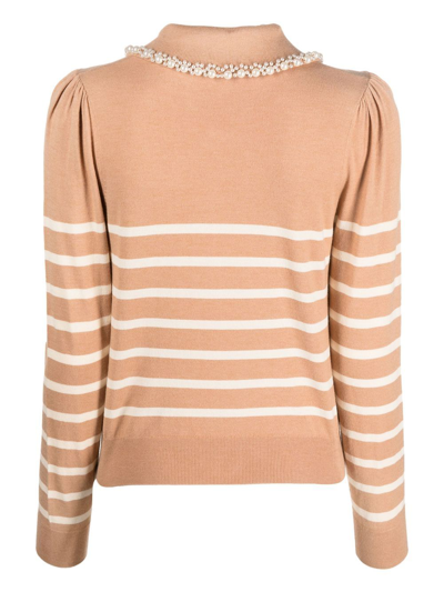 Shop Liu •jo Striped Polo Jumper In Neutrals