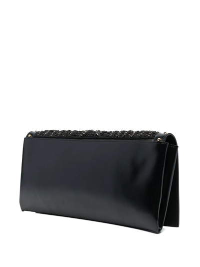 Shop Balmain Crystal-embroidered Leather Clutch Bag In Schwarz