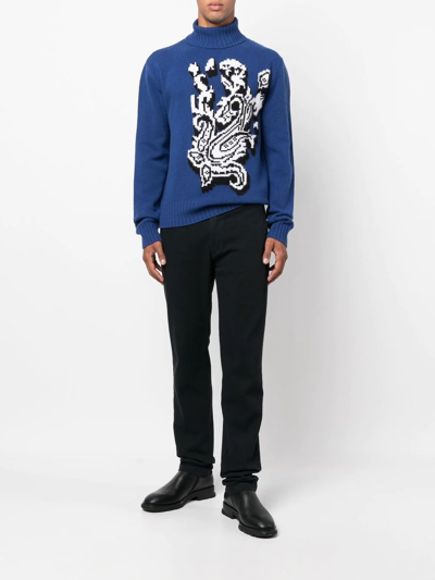 Shop Massimo Alba Straight-leg Cotton-wool Trousers In Blau