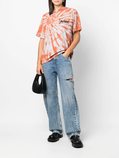 Aries Temple Logo-print Tie-dyed Cotton T-shirt In Orange