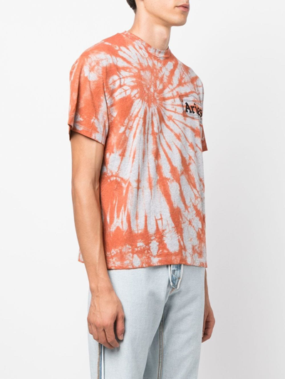 Shop Aries Tie-dye Print Logo T-shirt In Orange