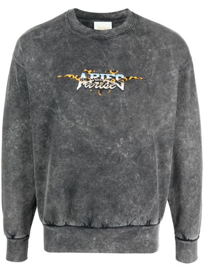 Shop Aries Logo-print Acid Wash Sweatshirt In Schwarz