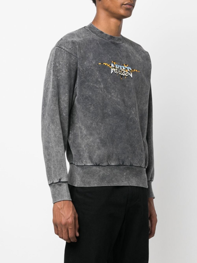 Shop Aries Logo-print Acid Wash Sweatshirt In Schwarz