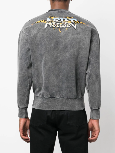 Shop Aries Logo-print Acid Wash Sweatshirt In Schwarz