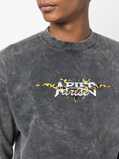Shop Aries Logo-print Acid Wash Sweatshirt In Schwarz