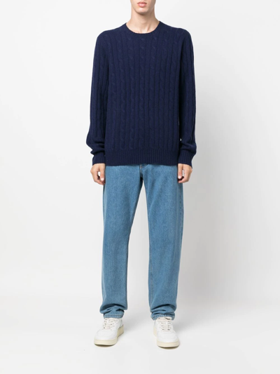 Polo Ralph Lauren Classic Knit Sweater With Ribbed Cuffs And Hem In Blue