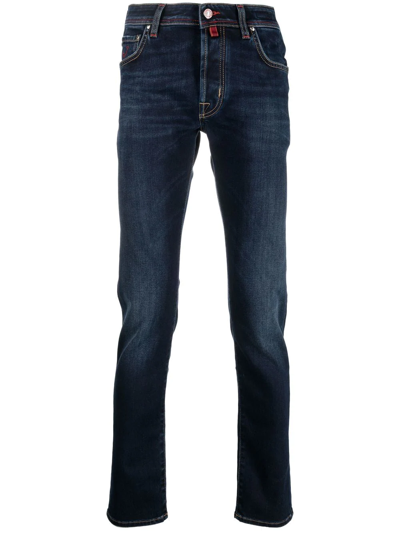 Jacob Cohen Logo-patch Straight-leg Jeans In Blau
