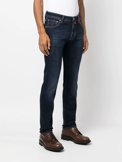 Jacob Cohen Logo-patch Straight-leg Jeans In Blau