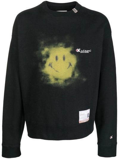 Shop Miharayasuhiro Smiley Face Long-sleeve Sweater In Black