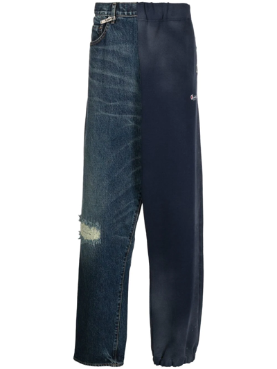 Shop Miharayasuhiro Deconstructed Denim Track Pants In Blue