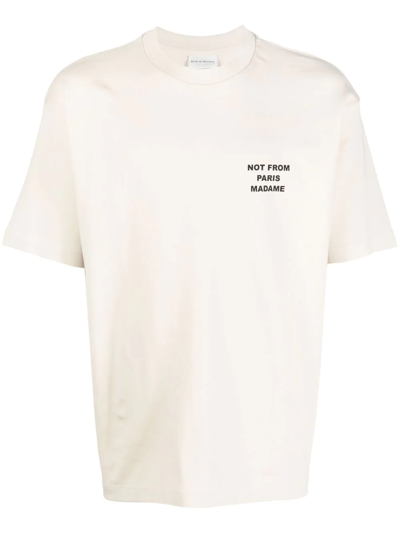 Shop Drôle De Monsieur Slogan Cotton T-shirt In Neutrals