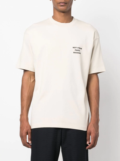 Drôle De Monsieur White Crewneck T-shirt With Slogan Print On The Front And Back In Cotton Man In White