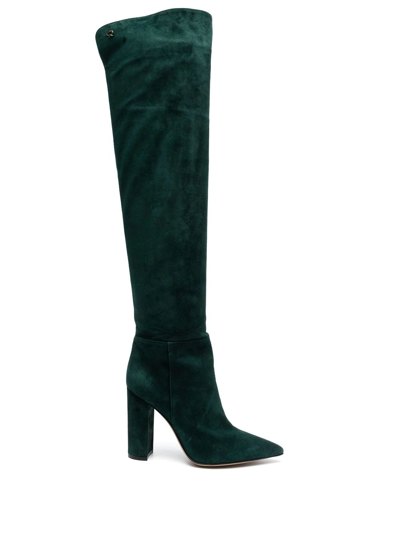 Shop Gianvito Rossi Piper Suede Thigh-high Boots In Green