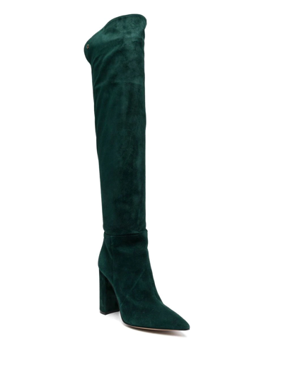 Shop Gianvito Rossi Piper Suede Thigh-high Boots In Green