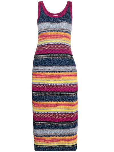 Shop Chloé Striped Knitted Midi Dress In Pink
