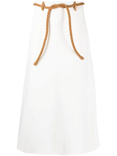Shop Chloé Rope-style Belted Midi Skirt In White