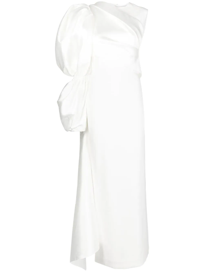 Shop Solace London Voluminous-sleeve Asymmetric Gown In White