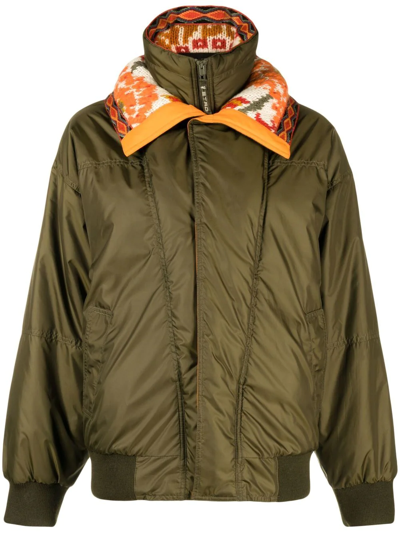 Shop Etro Knitted-panel Padded Jacket In Green