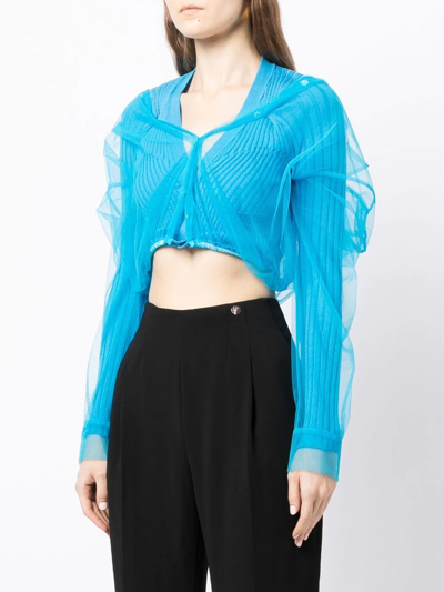 Shop Act N°1 Tulle-overlay Cropped Wool Top In Blue