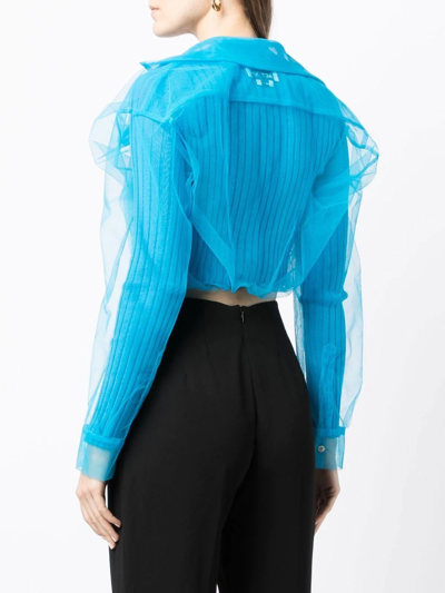 Shop Act N°1 Tulle-overlay Cropped Wool Top In Blue