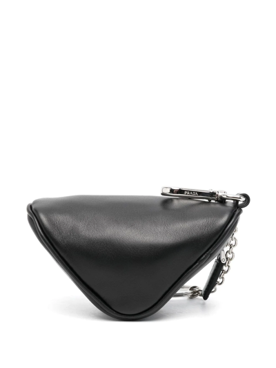 Prada Triangular Leather Pouch In Schwarz