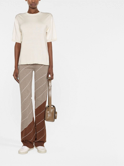 Stella Mccartney Diagonal-stripe Wool Flared Trousers In Nude
