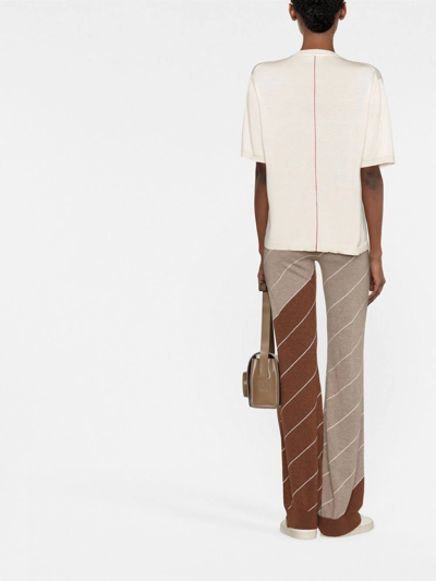 Shop Stella Mccartney Diagonal-stripe Wool Flared Trousers In Nude