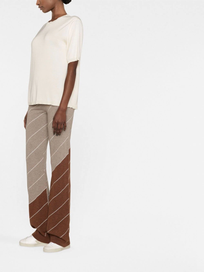 Shop Stella Mccartney Diagonal-stripe Wool Flared Trousers In Nude