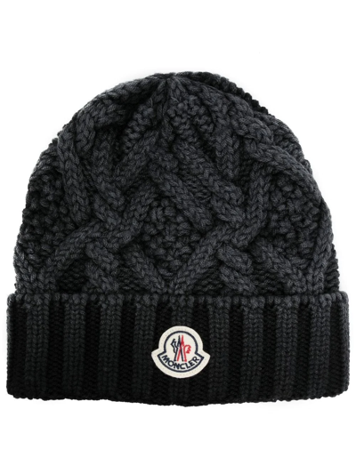 Shop Moncler Cable-knit Hat In Grau