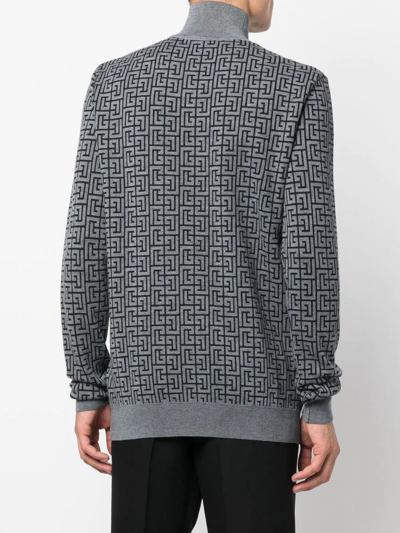 Shop Balmain Intarsia-knit Roll-neck Jumper In Grau