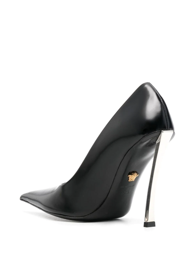 Shop Versace Pin Point Leather Pumps In Schwarz
