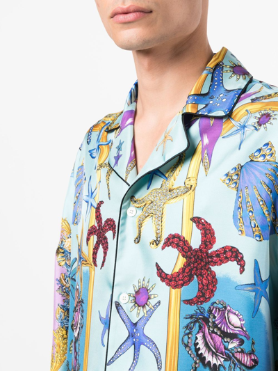 Shop Versace Trésor De La Mer Silk Shirt In Blau