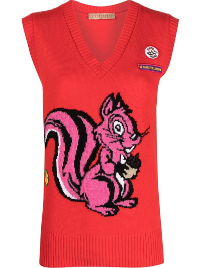 Shop Cormio Squirrel-print Knit Vest In Rot