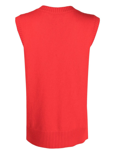 Cormio Graphic Patch Ribbed V-neck Vest In Red