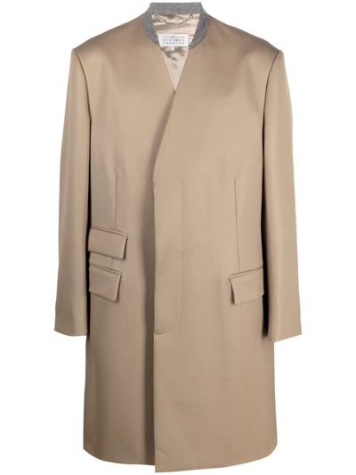 Shop Maison Margiela Cavalry Single-breasted Wool Coat In Nude