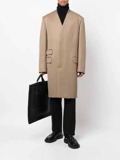 Shop Maison Margiela Cavalry Single-breasted Wool Coat In Nude