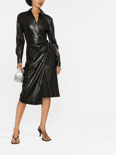 Shop Msgm Faux-leather Pleated Dress In Schwarz