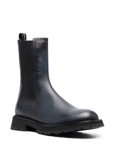 Alexander Mcqueen Man Knee Boots Midnight Blue Size 12 Soft Leather In Blau