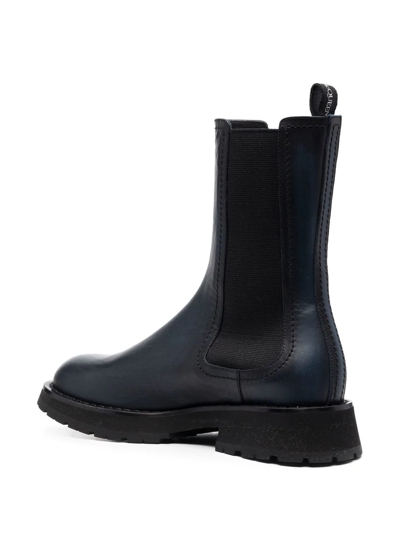 Alexander Mcqueen Man Knee Boots Midnight Blue Size 12 Soft Leather In Blau
