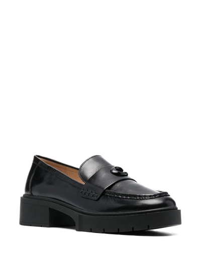Coach Leah Chunky Sole Leather Loafers In Black