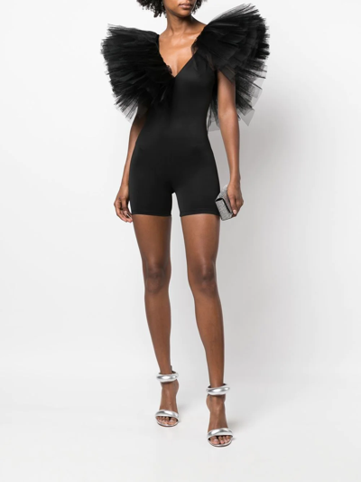 Shop Alchemy Tulle Ruffle-detail Playsuit In Black